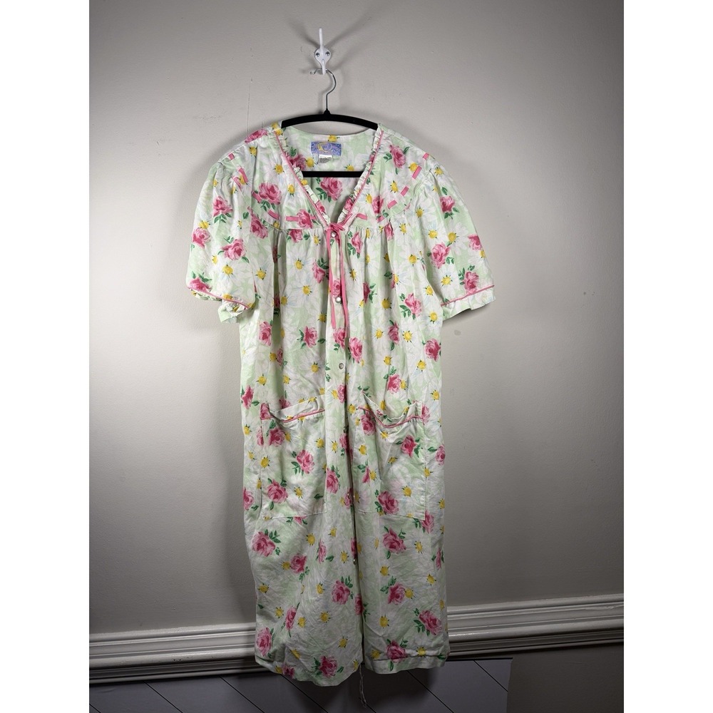 VTG Moon Dance Women's Nightgown Housecoat 2X Pink Floral Granny Cottage Sleep